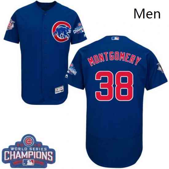 Mens Majestic Chicago Cubs 38 Mike Montgomery Royal Blue Alternate 2016 World Series Champions Flex Base Jersey